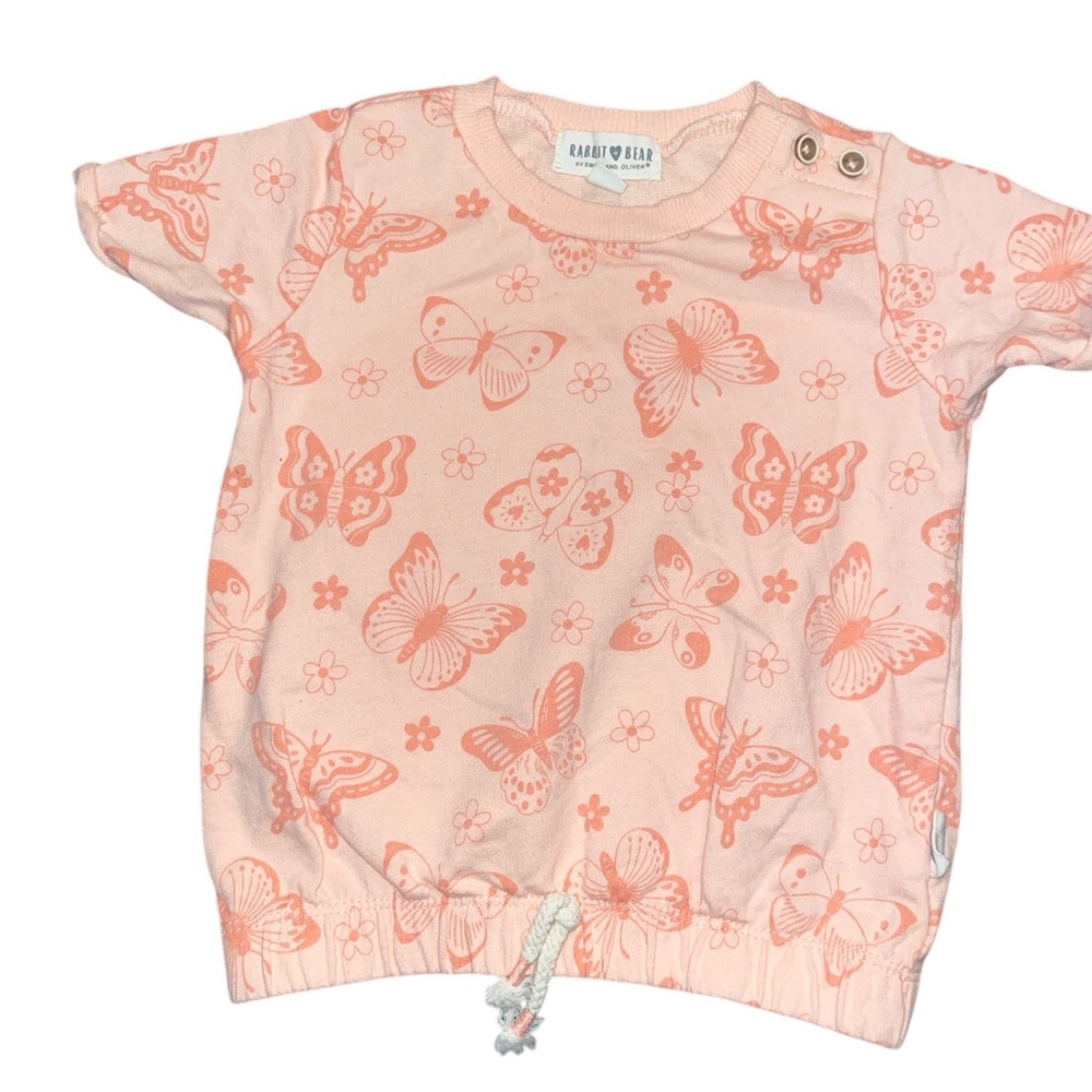 Pink Short Sleeve Tee with Butterfly Print